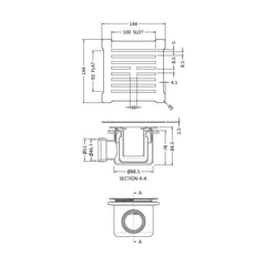 [BATW005S] Contemporary Resin Slimline Shower Tray Grill Waste - Choice of Colour - Technical Drawing
