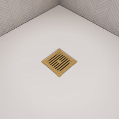 [BATW005S] Balterley Resin Slimline Shower Tray Grill Waste with Trap & Top, Fast Flow Design - Brushed Brass/White - Lifestyle 1