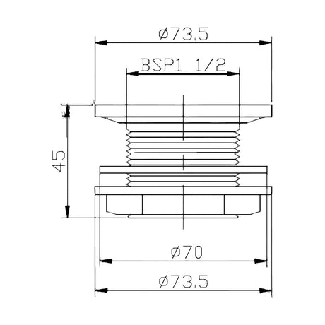 [BATW385] Balterley Easyclean Resin Shower Tray Waste, Flat Round Design with Water Seal - Chrome Finish - Technical Drawing