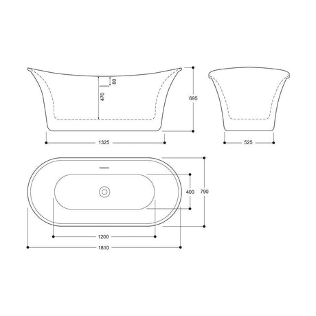 [BB104CO] Modern Bathroom Freestanding Bath, 1810 x 695 x 790mm, Copper - Technical Drawing