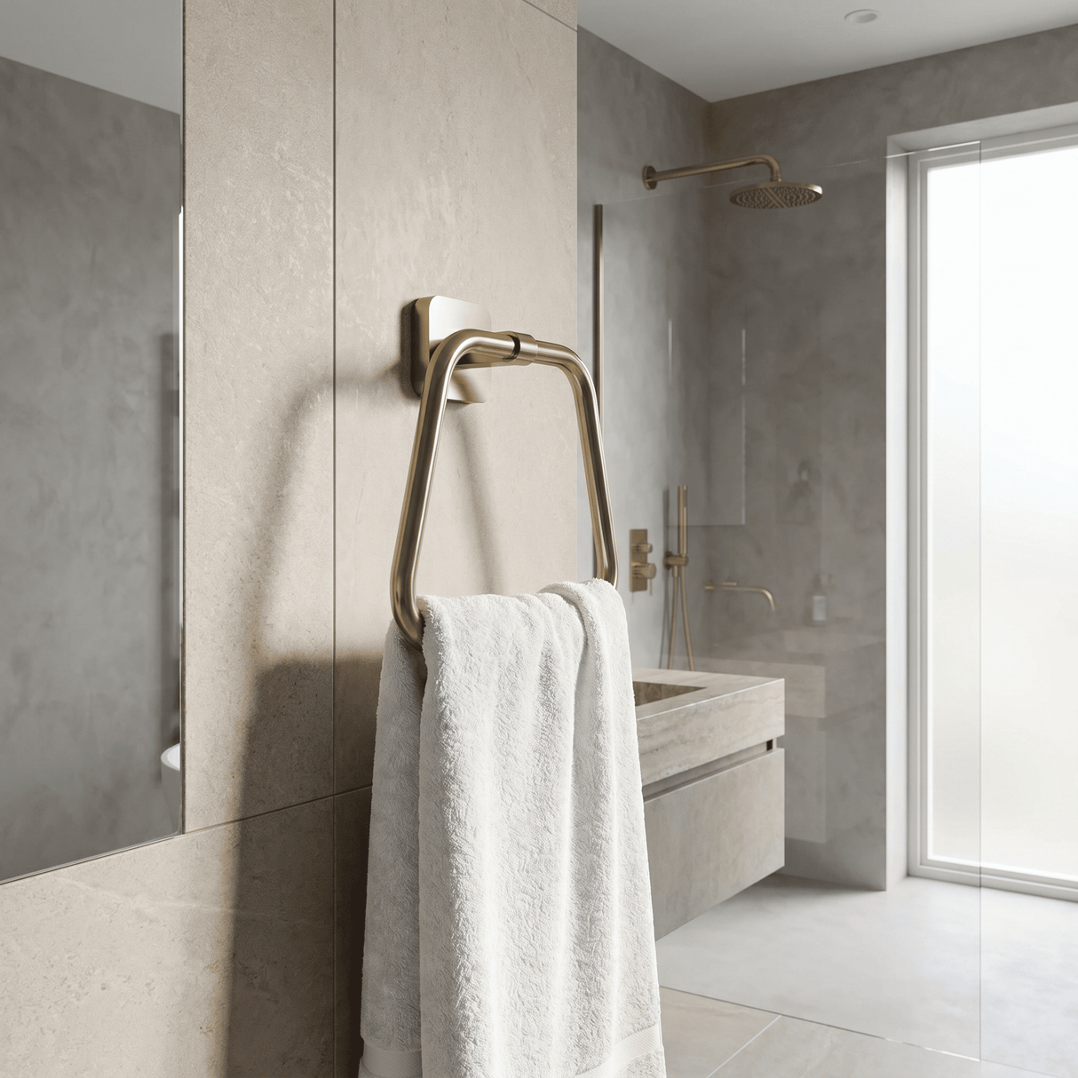 [BB201BB] Contemporary Wall Mounted Bathroom Towel Ring - Choice of Finish - Lifestyle 3