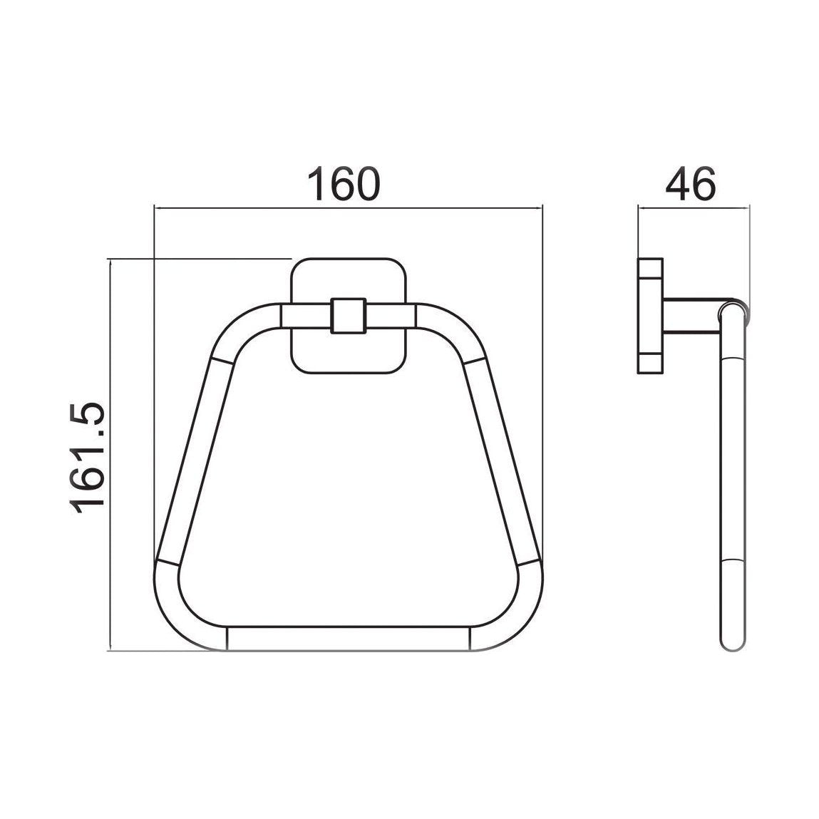 [BB201CR] Contemporary Wall Mounted Bathroom Towel Ring - Choice of Finish - Technical Drawing