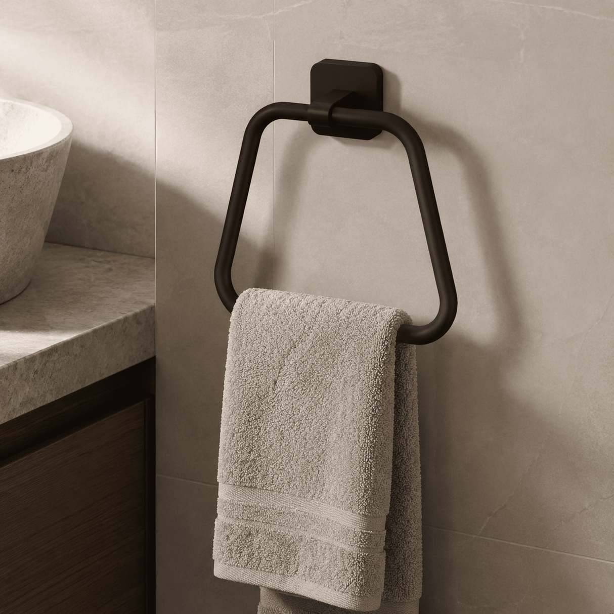[BB201K] Contemporary Wall Mounted Bathroom Towel Ring - Choice of Finish - Lifestyle 1