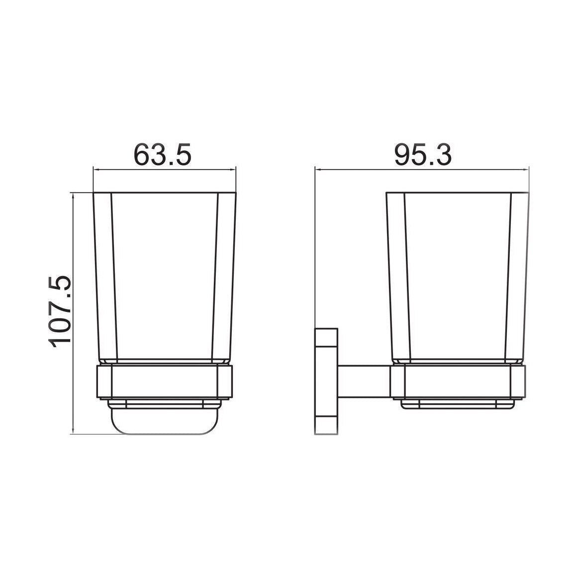 [BB501CR] Wall Mounted Square Bathroom Glass Toothbrush Holder Tumbler - Choice of Finish - Technical Drawing