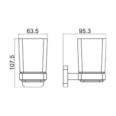 [BB501K] Wall Mounted Square Bathroom Glass Toothbrush Holder Tumbler - Choice of Finish - Technical Drawing