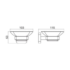 [BB601BB] Wall Mounted Bathroom Soap Holder with Glass Dish - Choice of Finish - Technical Drawing