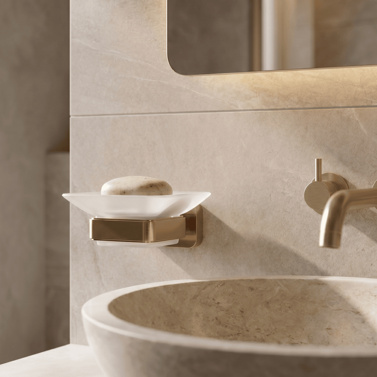 [BB601BB] Wall Mounted Bathroom Soap Holder with Glass Dish - Choice of Finish - Lifestyle 1