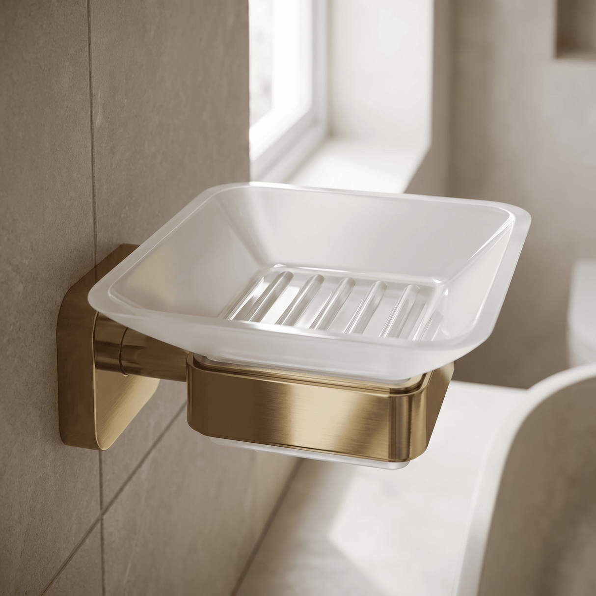 [BB601BB] Wall Mounted Bathroom Soap Holder with Glass Dish - Choice of Finish - Lifestyle 2