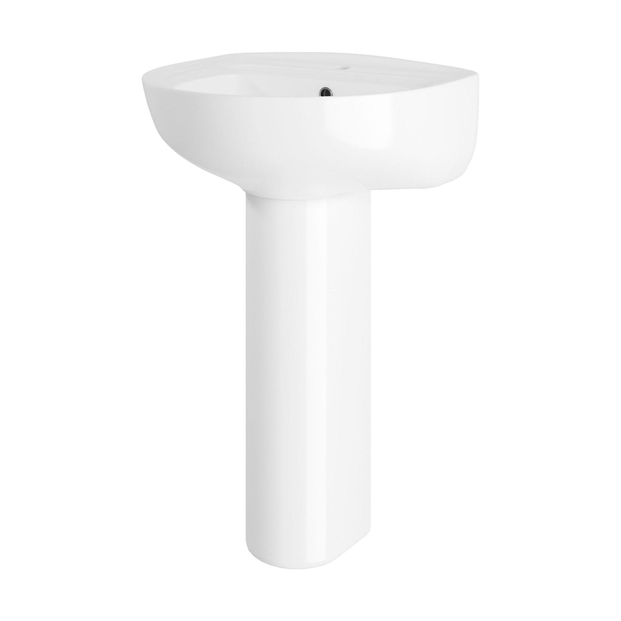[BB7021T] Sleek Modern White 550mm Round Bathroom 1 Tap Hole Basin & Pedestal - Cutout