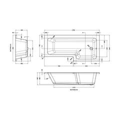 [BB7L18R] Arley 1700mm L-bath & legs RH - Technical Drawing