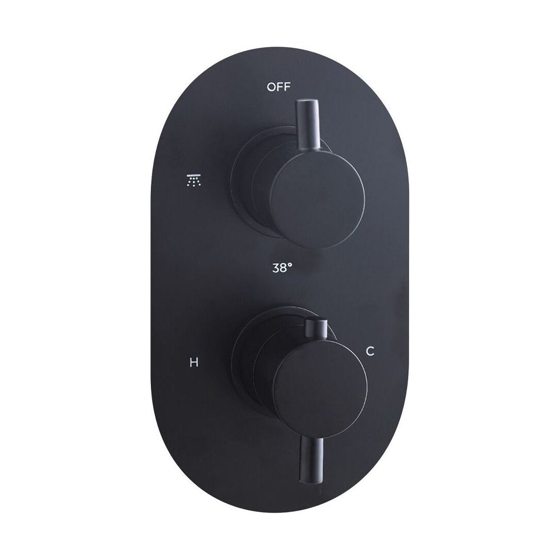 [BB9308BL] Balterley Concealed Wall Mounted Round Handle Single Outlet Twin Shower Valve Durable Brass, 200x120mm - Matt Black Finish - Cutout