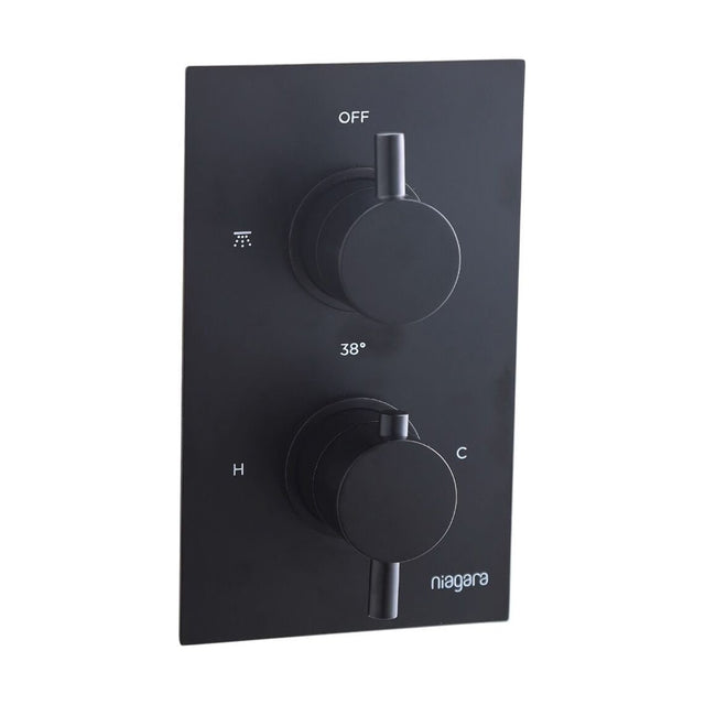 [BB9312BL] Balterley Modern Wall Mounted Concealed Thermostatic Twin Handle Shower Valve Durable Brass, 200x120mm - Matt Black Finish - Cutout