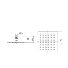 [BB9331] Balterley Modern Bathroom Fixed Square Shower Head ABS 1/2-inch BSP Inlet Connection, 200x200mm - Chrome Finish - Technical Drawing