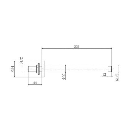 [BB9342BRS] Balterley Modern Bathroom Round Ceiling Mounted Shower Arm Durable Stainless Steel Construction, 221mm - Brushed Brass Finish - Technical Drawing