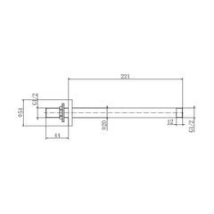 [BB9342BRS] Balterley Modern Long Round Ceiling Mounted Shower Arm, 221mm - Choice of Colour - Technical Drawing