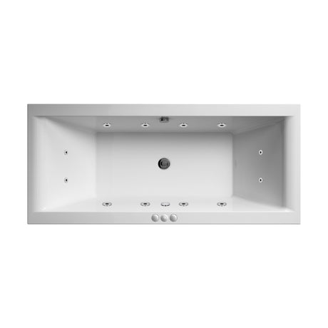 [BBA210-J12] Contemporary Square Double Ended Straight Whirlpool Bath, 12 Chrome Jets and Leg Set, Choice of Size - Cutout