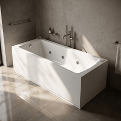 [BBA409-J8] Contemporary Square Single Ended Straight Whirlpool Bath, 8 Chrome Jets and Leg Set, Choice of Size