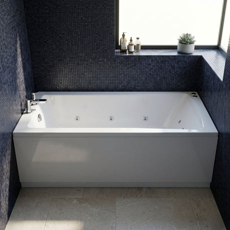 [BBA414-J8] Contemporary Square Single Ended Straight Whirlpool Bath, 8 Chrome Jets and Leg Set, Choice of Size - Silo