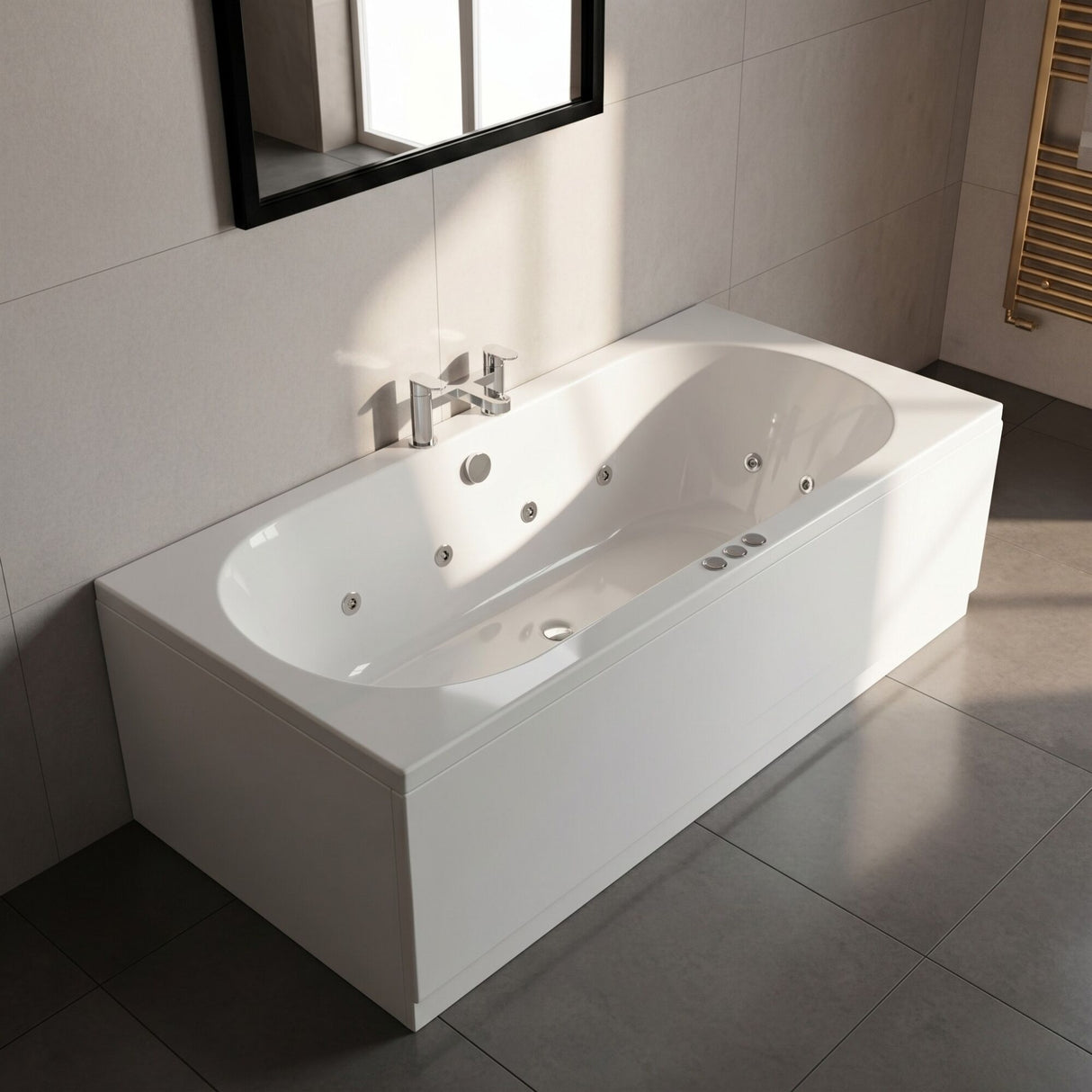 [BBA509-J12] Balterley Round Double Ended Whirlpool Bath, 12 Chrome Jets and Leg Set, Choice of Size
