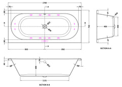 Balterley Modern Round Double Ended Whirlpool Bath with 12 Chrome Jets and Leg Set, 1700 x 750mm