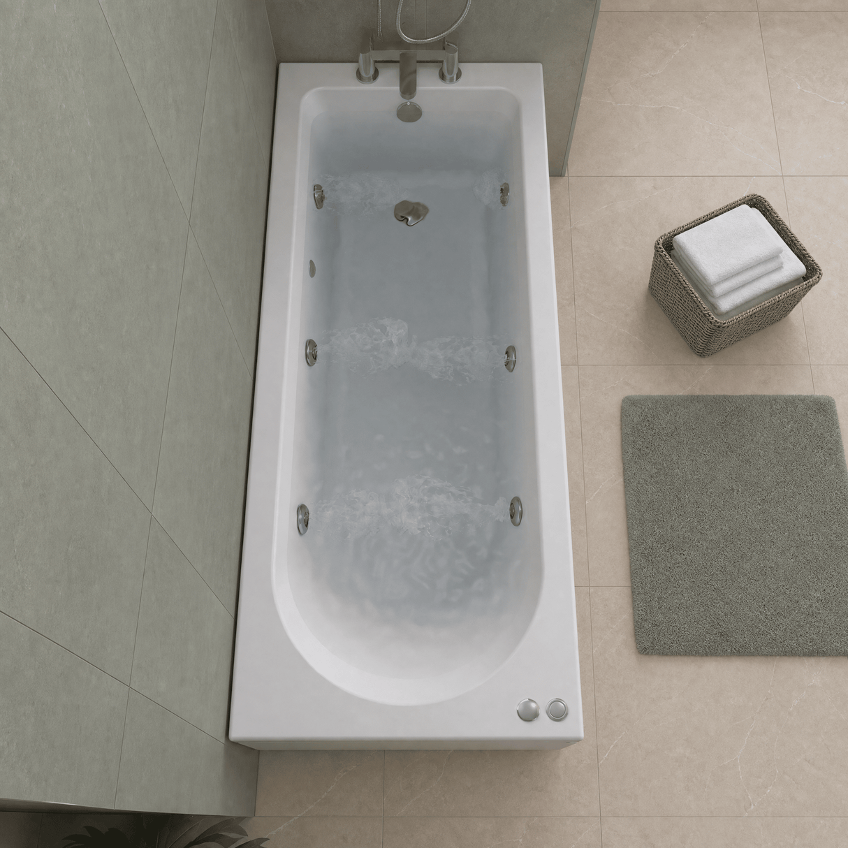 [BBA605-J6] Balterley Round Single Ended Straight Whirlpool Bath, 6 Chrome Jets and Leg Set, Choice of Size