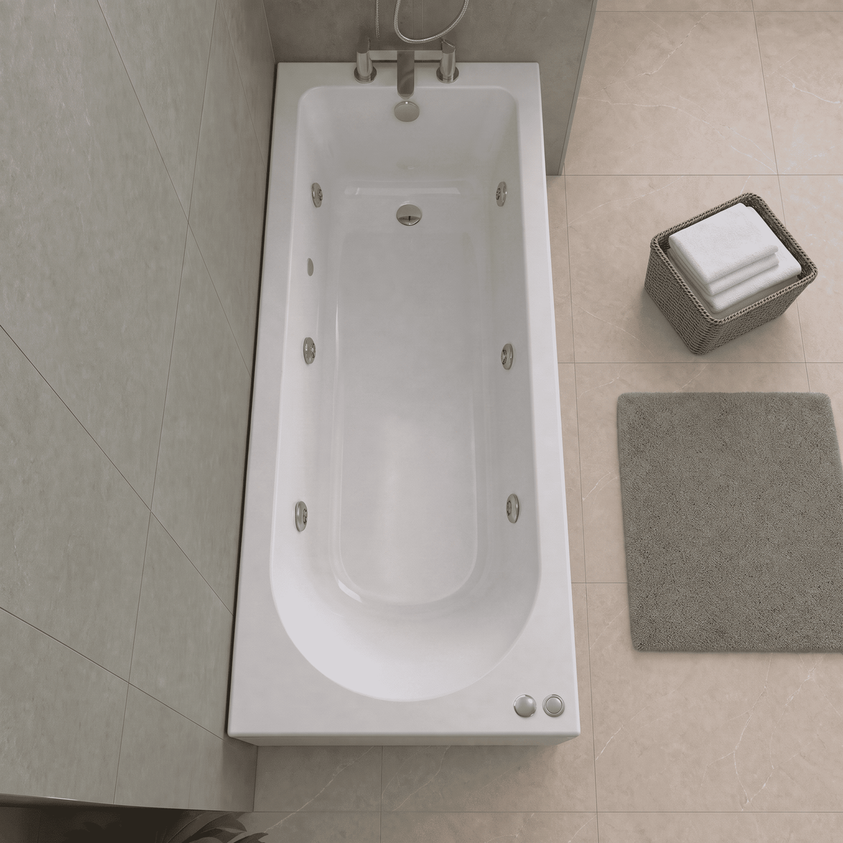 [BBA605-J6] Balterley Round Single Ended Straight Whirlpool Bath, 6 Chrome Jets and Leg Set, Choice of Size