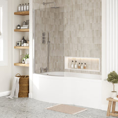 [BBATH07] Balterley 1700 mm Left Hand B Shape Shower Bath Bundle & Tub, Curved 6 mm Safety Glass Screen & Matching Front Panel, Gloss White - Lifestyle 3