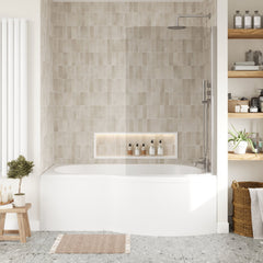 [BBATH08] B Bath Set: B Shaped Shower Bath Tub, Front Panel and Chrome B Bath Screen - Choice of Size