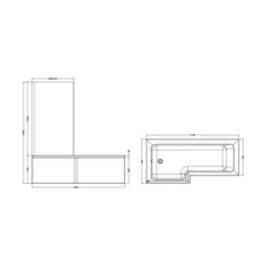 [BBATH15] Balterley 1800mm Left-Hand Square Shower Bath And Panel Set - Technical Drawing