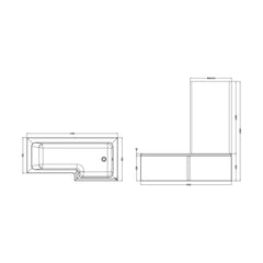 [BBATH16] Balterley L Shaped Square Shower Bath with Front Panel and Bath Shower Screen, Choice of Orientation and Size - Technical Drawing