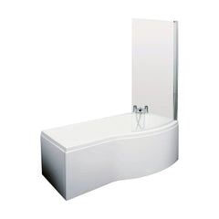 [BBATH21] Balterley 1500 mm Right Hand B Shape Shower Bath Bundle & Tub, Curved 6 mm Safety Glass Screen & Matching Front Panel, Gloss White - Cutout
