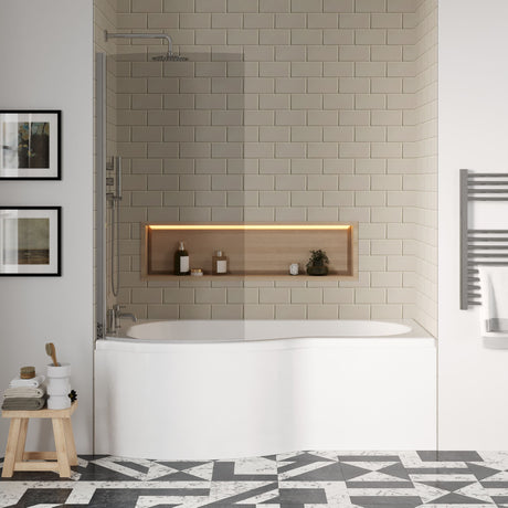 [BBATH22] Balterley 1700 mm Left Hand P Shape Square Shower Bath with Glass Screen & Matching Front Panel Modern White Design - Lifestyle 1
