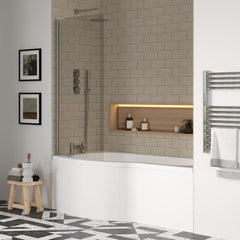 [BBATH22] Balterley 1700 mm Left Hand P Shape Square Shower Bath with Glass Screen & Matching Front Panel Modern White Design - Lifestyle 3
