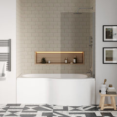 [BBATH23] Contemporary P Bath Set: P Bath, Front Panel and Bath Screen, White/Chrome, Choice of Size and Orientation