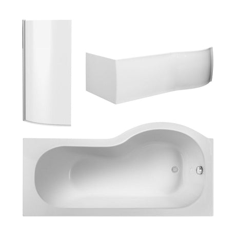 [BBATH24] Contemporary P Bath Set: P Bath, Front Panel and Bath Screen, White/Chrome, Choice of Size and Orientation - Cutout