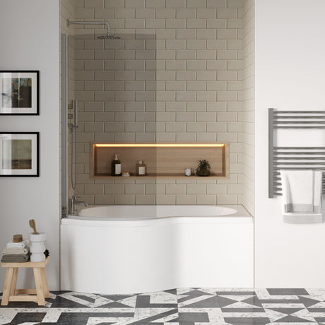 [BBATH24] Balterley 1500 mm Left Hand P Shape Square Shower Bath with Glass Screen & Matching Front Panel Modern White Design - Lifestyle 1