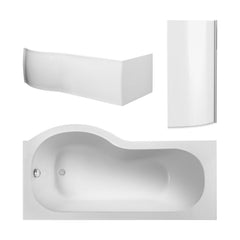 [BBATH25] Balterley 1500 mm Right Hand P Shape Square Shower Bath with Glass Screen & Matching Front Panel Modern White Design - Cutout