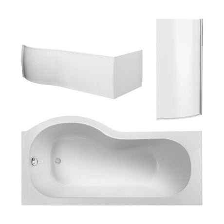 [BBATH25] Contemporary P Bath Set: P Bath, Front Panel and Bath Screen, White/Chrome, Choice of Size and Orientation - Cutout