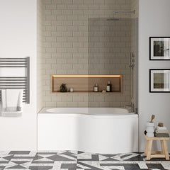 [BBATH25] Balterley 1500 mm Right Hand P Shape Square Shower Bath with Glass Screen & Matching Front Panel Modern White Design - Lifestyle 1