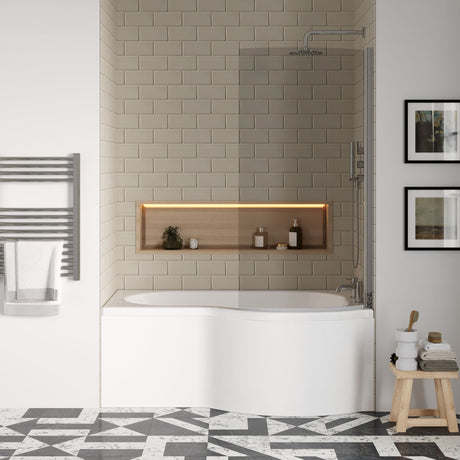 [BBATH25] Balterley 1500 mm Right Hand P Shape Square Shower Bath with Glass Screen & Matching Front Panel Modern White Design - Lifestyle 1