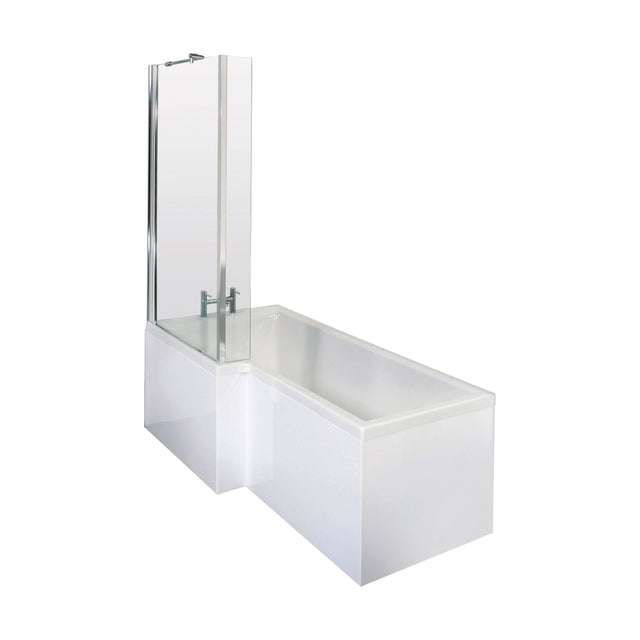 [BBATH28] Balterley 1500 mm Left Hand L Shape Shower Bath Bundle & Tub, Curved 6 mm Safety Glass Screen & Matching Front Panel, Gloss White - Cutout