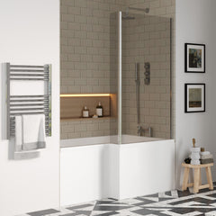 [BBATH29] Balterley 1500 mm Right Hand L Shape Shower Bath Bundle & Tub, Curved 6 mm Safety Glass Screen & Matching Front Panel, Gloss White - Lifestyle 3