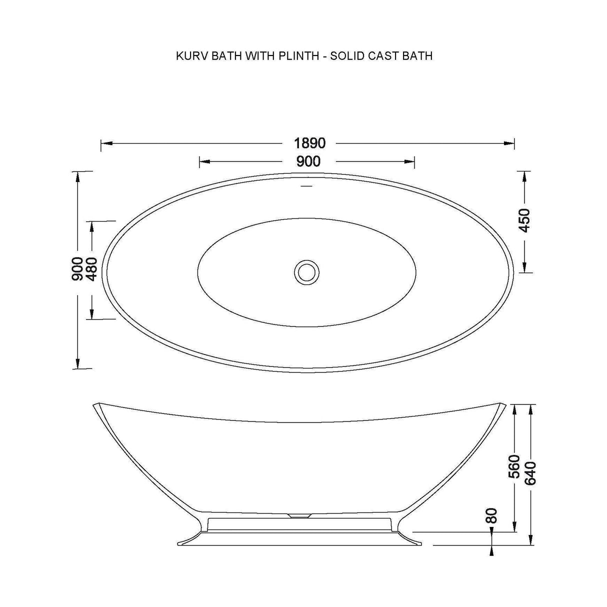 [BBB007] Balterley Plinth for Gradbach Bath - White - Technical Drawing