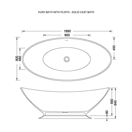 [BBB007] Balterley Plinth for Gradbach Bath - White - Technical Drawing
