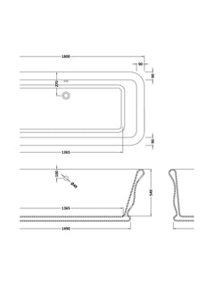 [BBB045] Balterley Stallington Freestanding Luxury Straight Square Double Ended Bath, 1804 x 850mm - Gloss White - Technical Drawing
