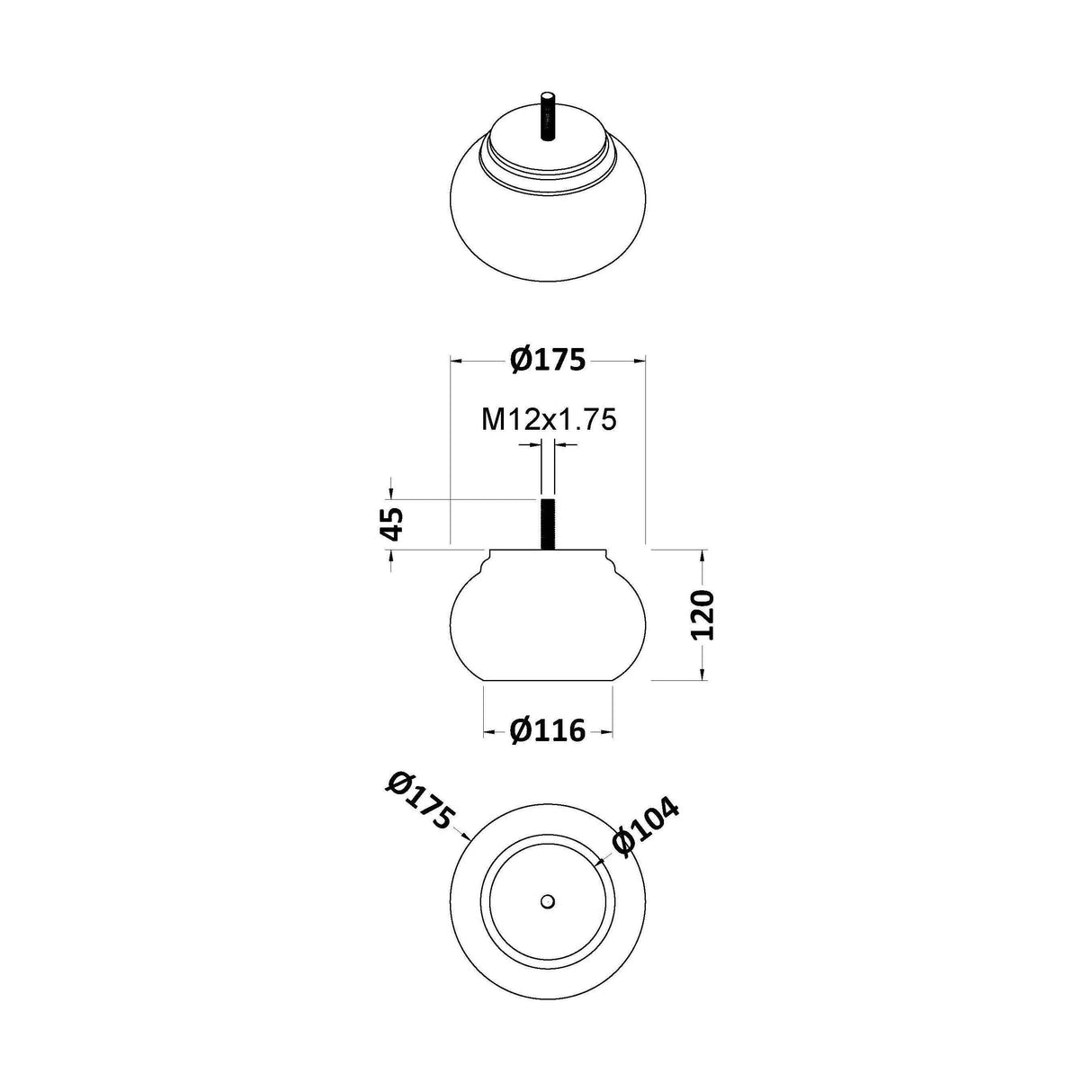 [BBB047] Balterley Stallington Bun Feet - Gloss White - Technical Drawing
