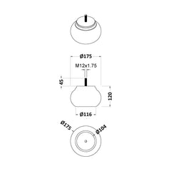 [BBB047] Balterley Stallington Bun Feet - Gloss White - Technical Drawing