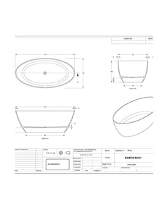 [BBB070] Balterley Hednesford Freestanding Luxury Oval Double Ended Bath, 1510 x 760mm - Matt White - Technical Drawing