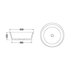 [BBB120] Balterley Doveridge Countertop Round Basin, 450 x 450mm - Polished White - Technical Drawing