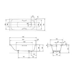 [BBB1700] Modern Single Ended Steel Bath, 1700 x 700 x 390mm, White - Technical Drawing
